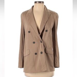 White + Warren Double-Breasted Brown Blazer